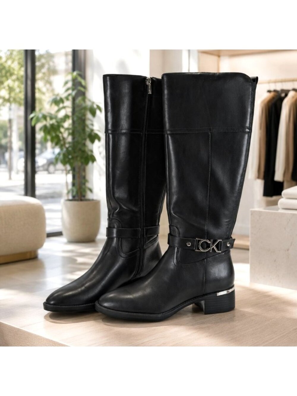 Calvin Klein Daphny Knee High Boots Womens Size 7 Black NWOB MSRP $159